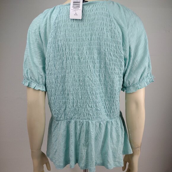 NWT Torrid teal green smocked waist peplum top blouse ladies womens 1X - Picture 4 of 9
